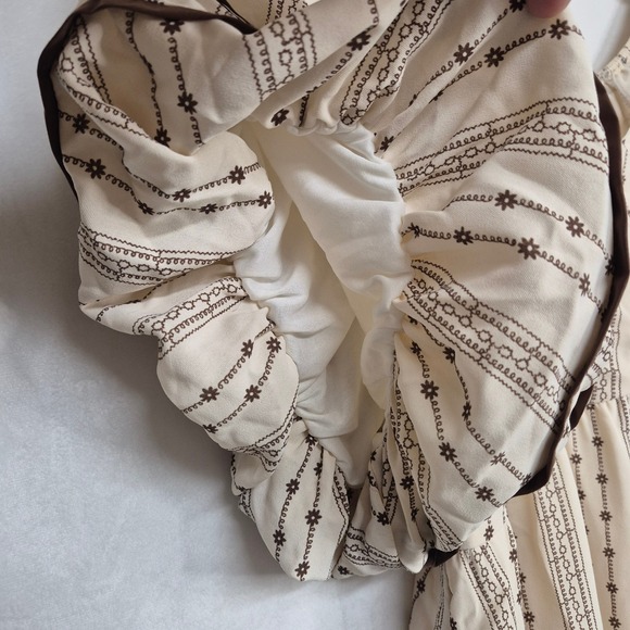 Polagram Womens 3XL Cream Brown Stripe Tiered Midi Dress Puff Sleeve PSD5124-X - Picture 5 of 9